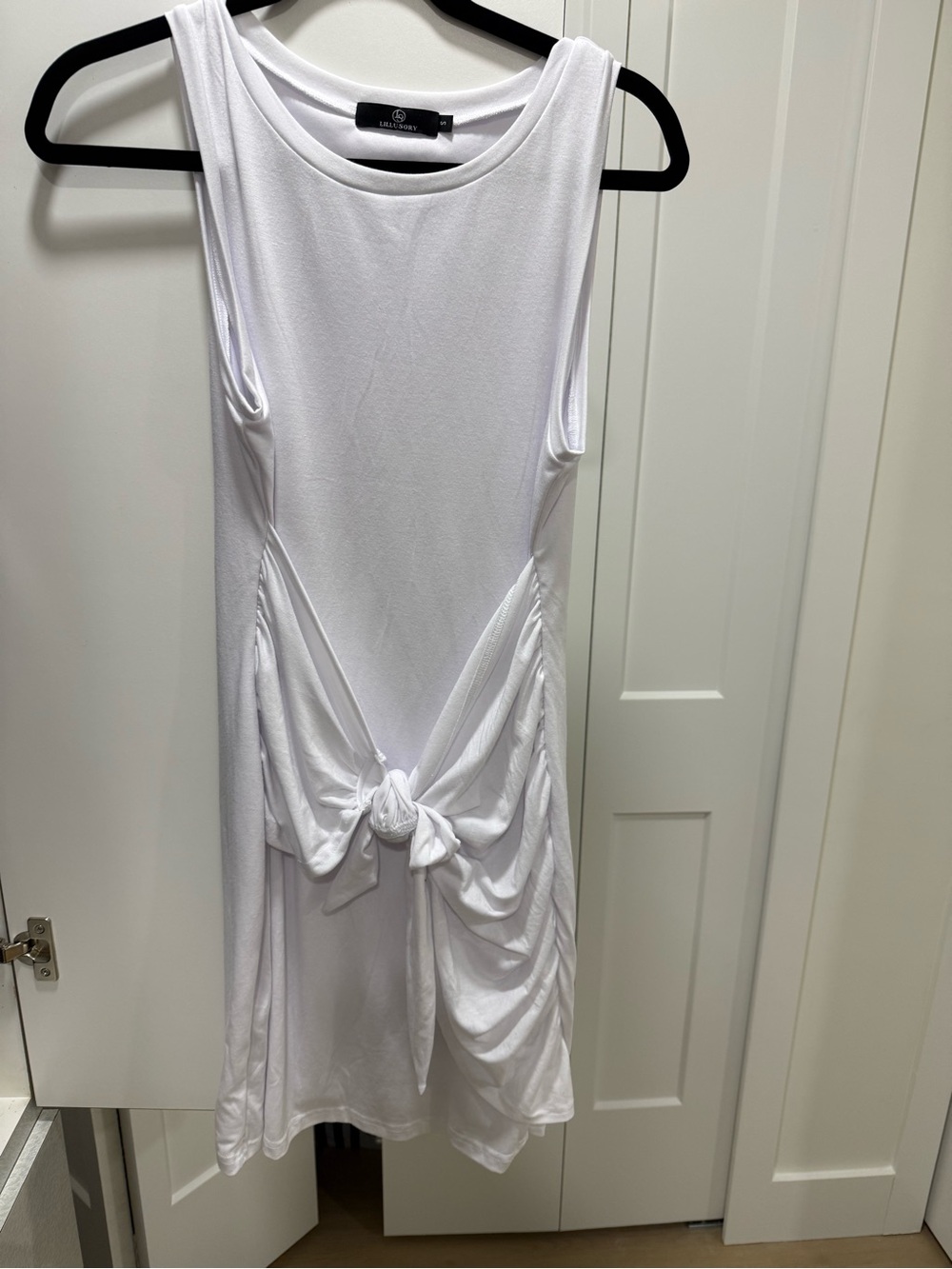 White Sleeveless Midi Dress with Front Knot